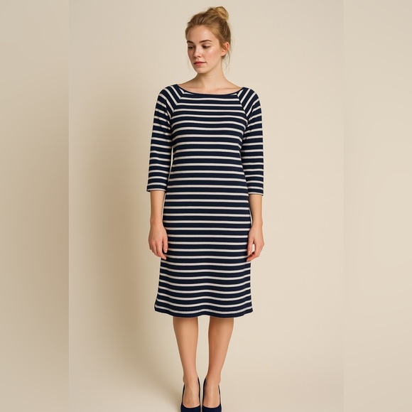 GAP Navy & White Striped Cotton Dress Women’s Medium Classic, Below Knee - Picture 2 of 3